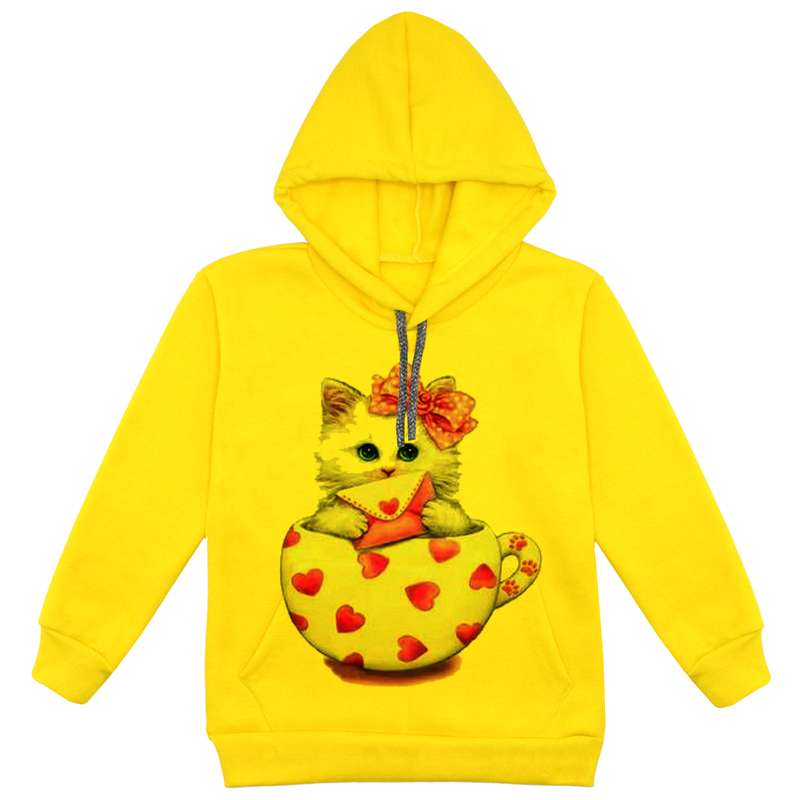 هودی دخترانه مدل گربه و فنجون F80 رنگ زرد