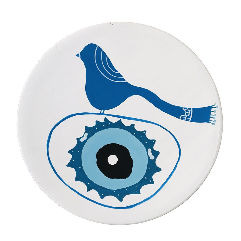 بشقاب دیوارکوب سفالی مدل مرغ چشم نظر کد 03