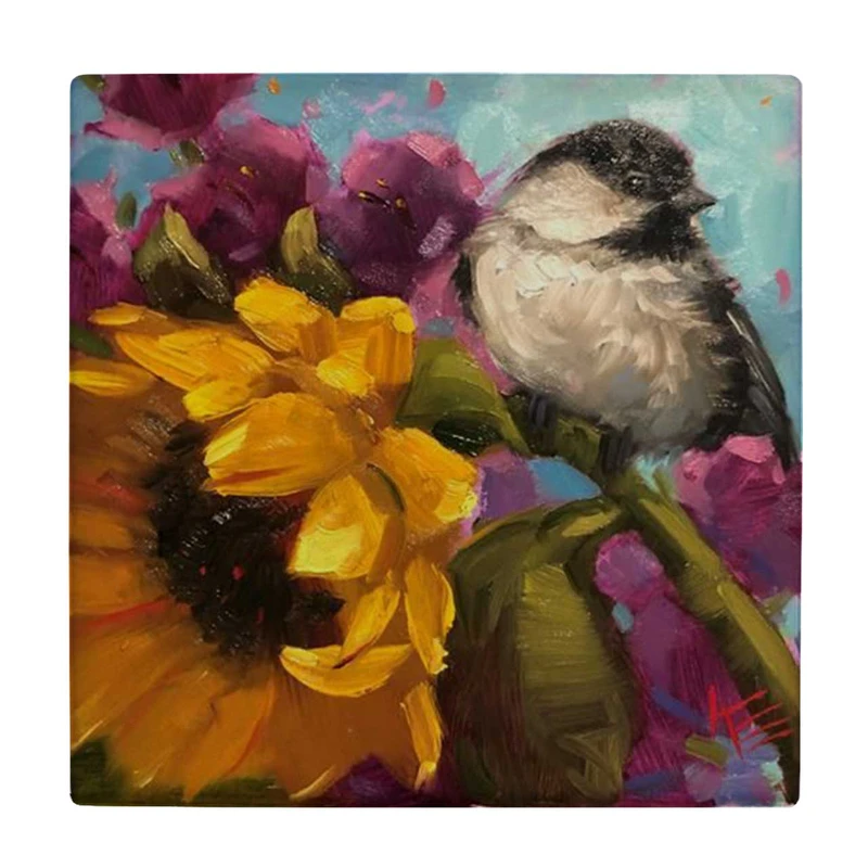 زیر لیوانی طرح پرنده و گل آفتابگردان کد    3612583_1505