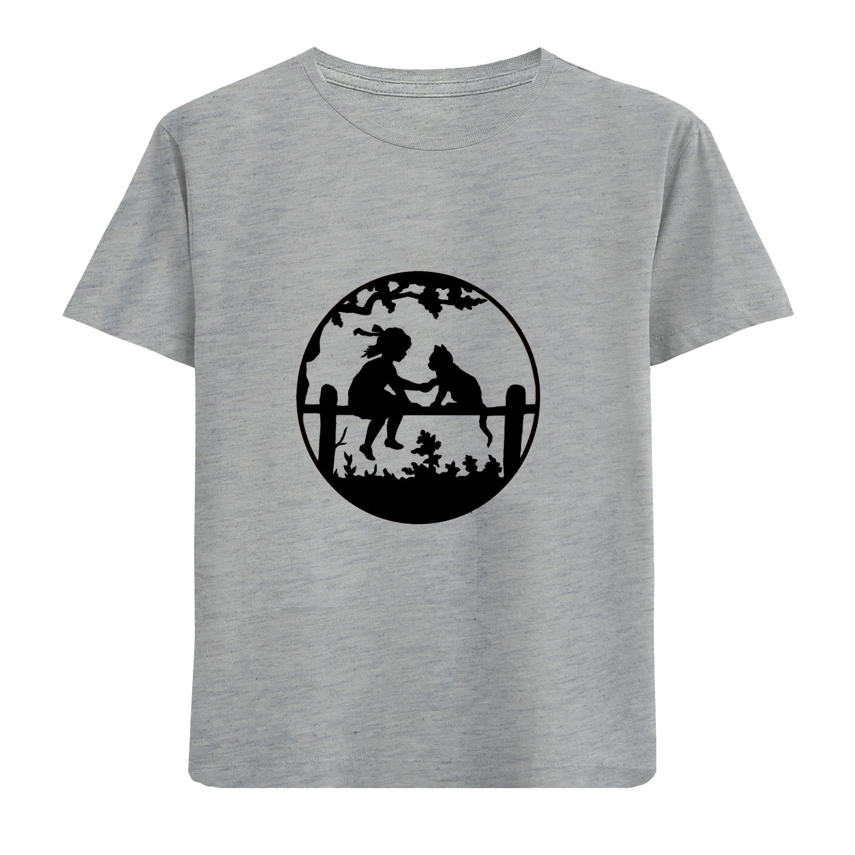 تی شرت آستین کوتاه دخترانه مدل دختروگربه D229