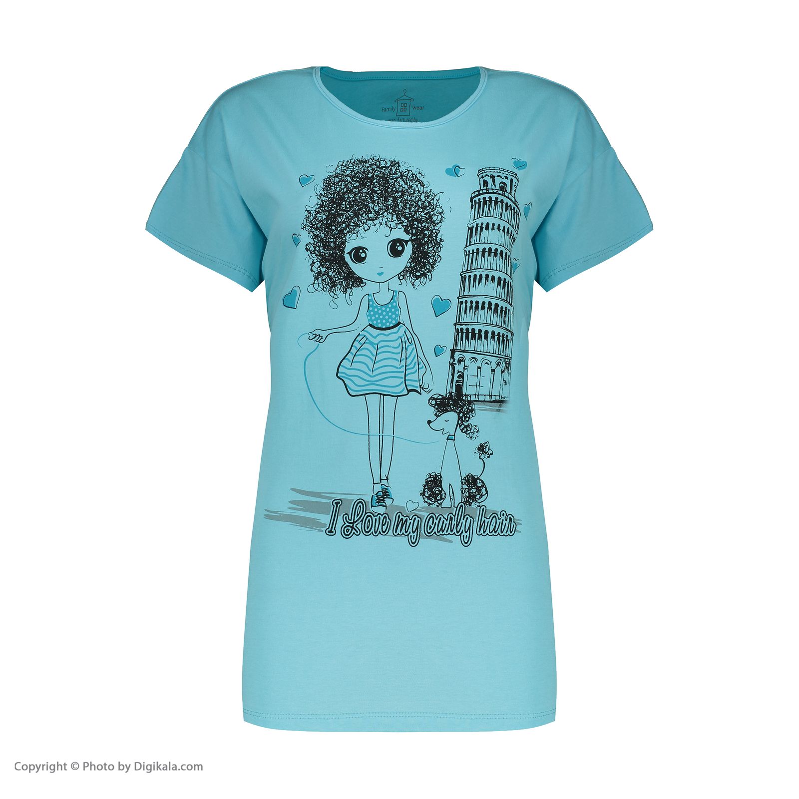 تی شرت آستین کوتاه زنانه فمیلی ور طرح دختر و پیزا کد 0162 رنگ آبی روشن -  - 2