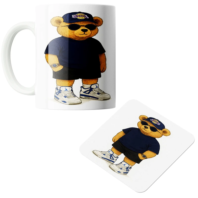 ماگ پاد آفرین مدل خرسی خوشتیپ کد410 به همراه زیر لیوانی 