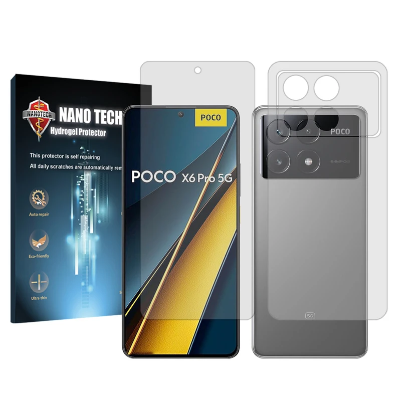 محافظ صفحه نمایش شفاف نانو تک مدل Tough مناسب برای گوشی موبایل شیائومی  Poco X6 Pro به همراه محافظ پشت گوشی