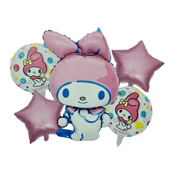 بادکنک فویلی مدل کرومی مای ملودی کد Kuromi5pcB6  مجموعه 5 عددی