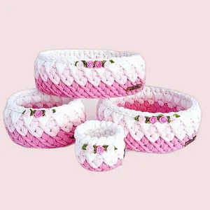 سبد قلاب بافی تریکو طرح کجراه کد 5 مجموعه 4 عددی