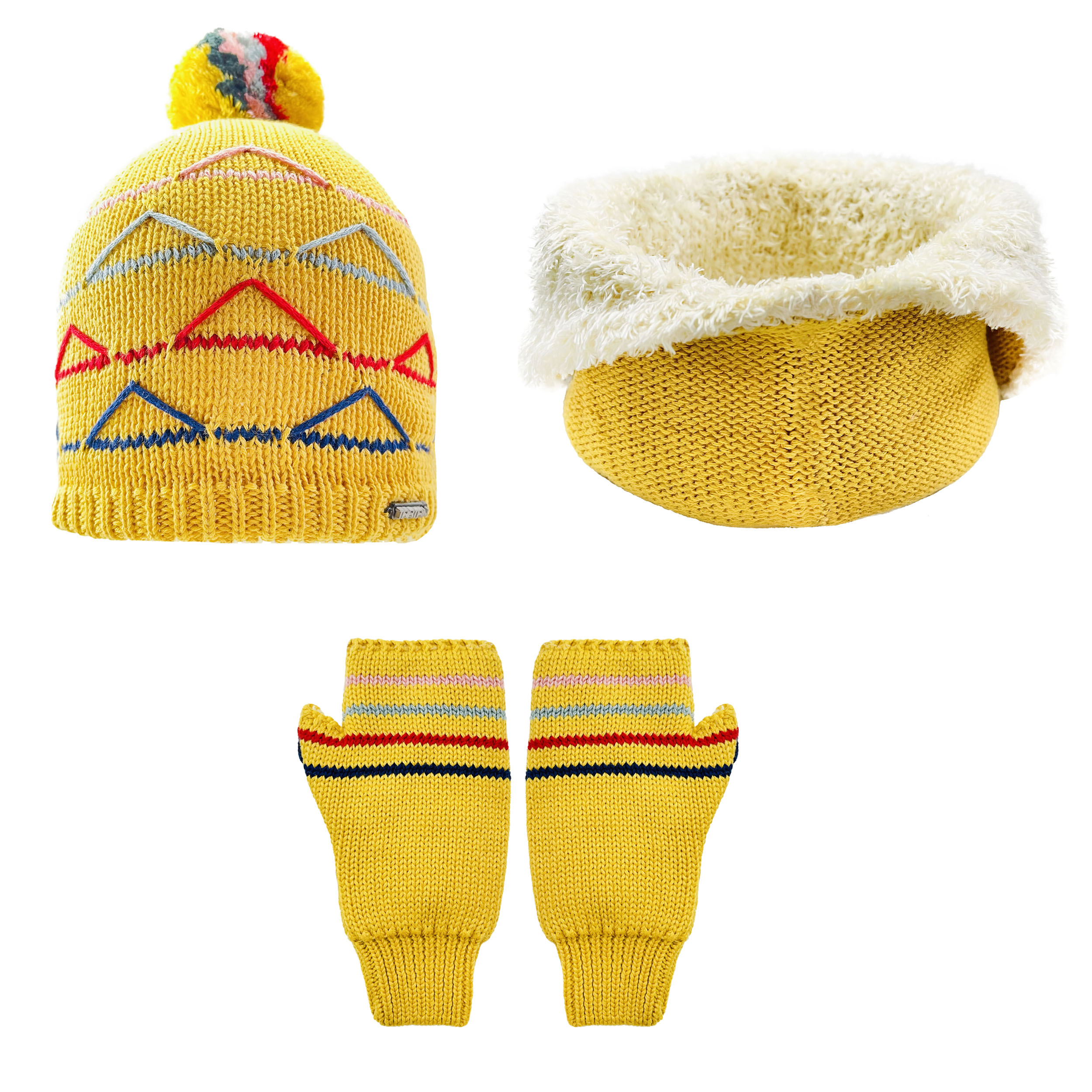 ست کلاه و شال گردن و دستکش بافتنی بچگانه تارتن مدل 15039 رنگ زرد