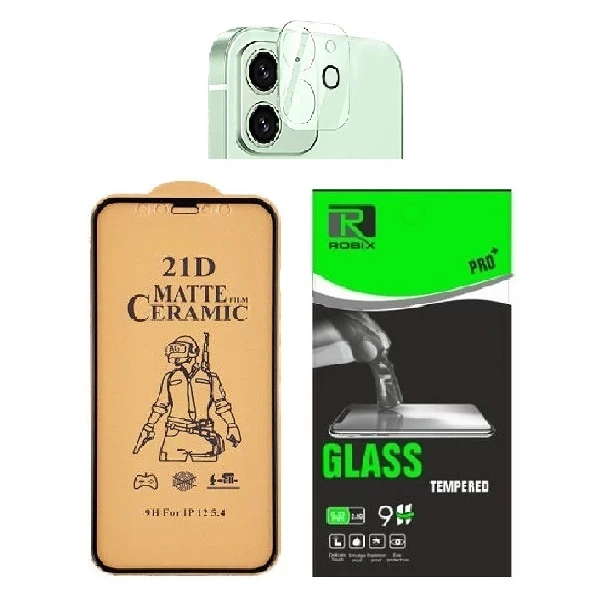 محافظ صفحه نمایش مات روبیکس مدل CR-IP12 mini مناسب برای گوشی موبایل اپل iphone 12mini به همراه محافظ لنز دوربین