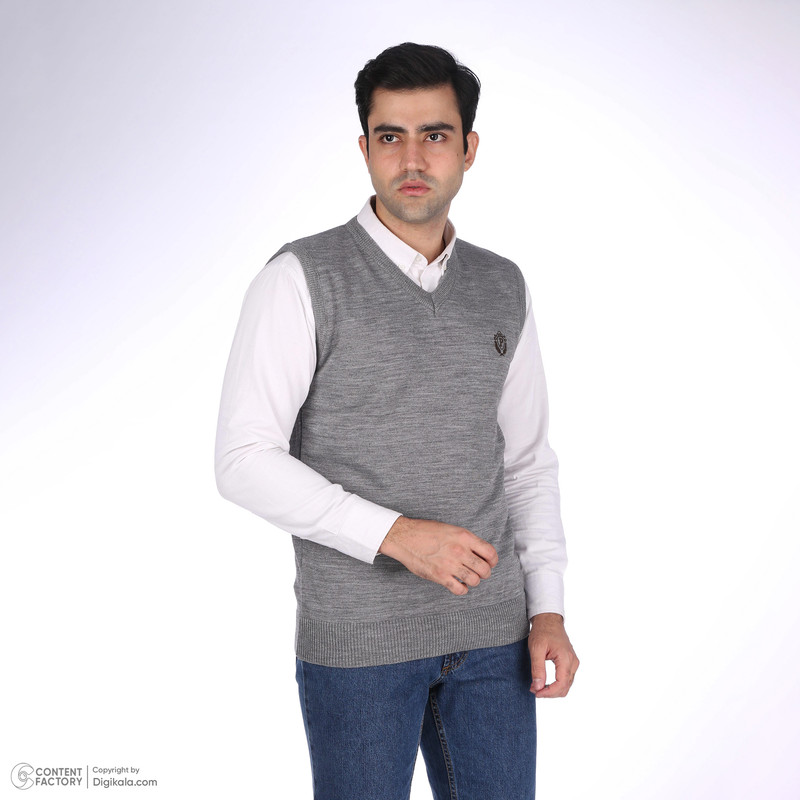 ژیله مردانه تریکو پاییزان مدل J700 ملانژ رنگ طوسی