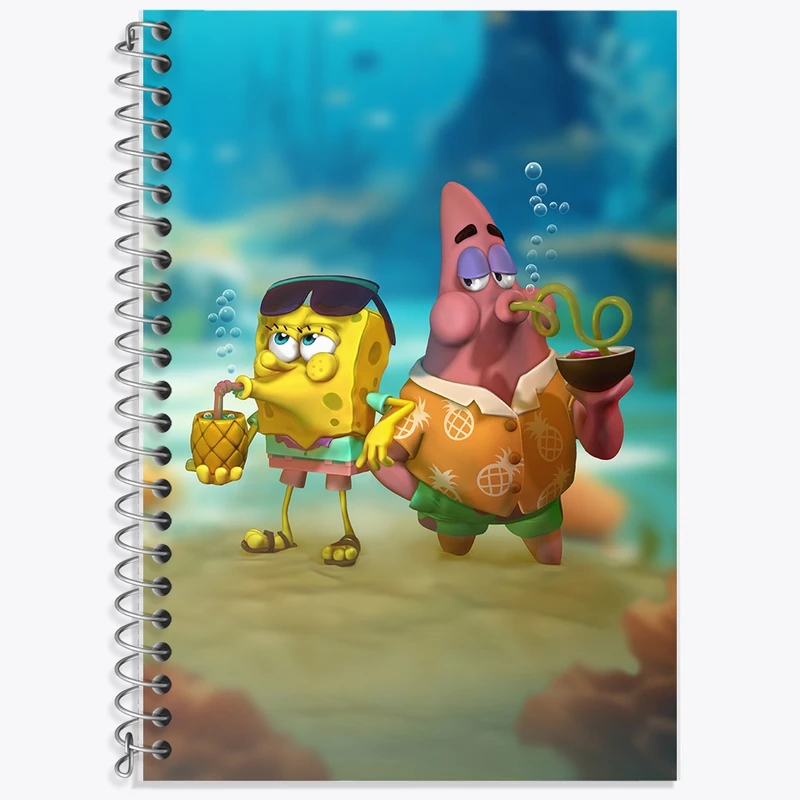 دفتر زبان 50 برگ خندالو مدل دو خط طرح باب اسفنجی و پاتریک کد F1267