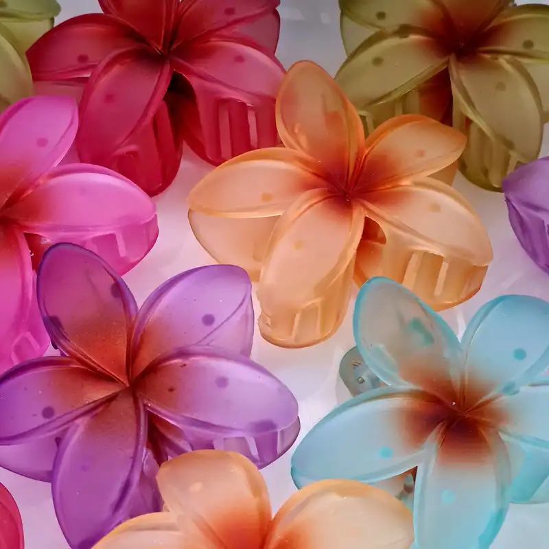 کلیپس مو زنانه مدل گل پنچ پر استوایی شفاف کد PL360