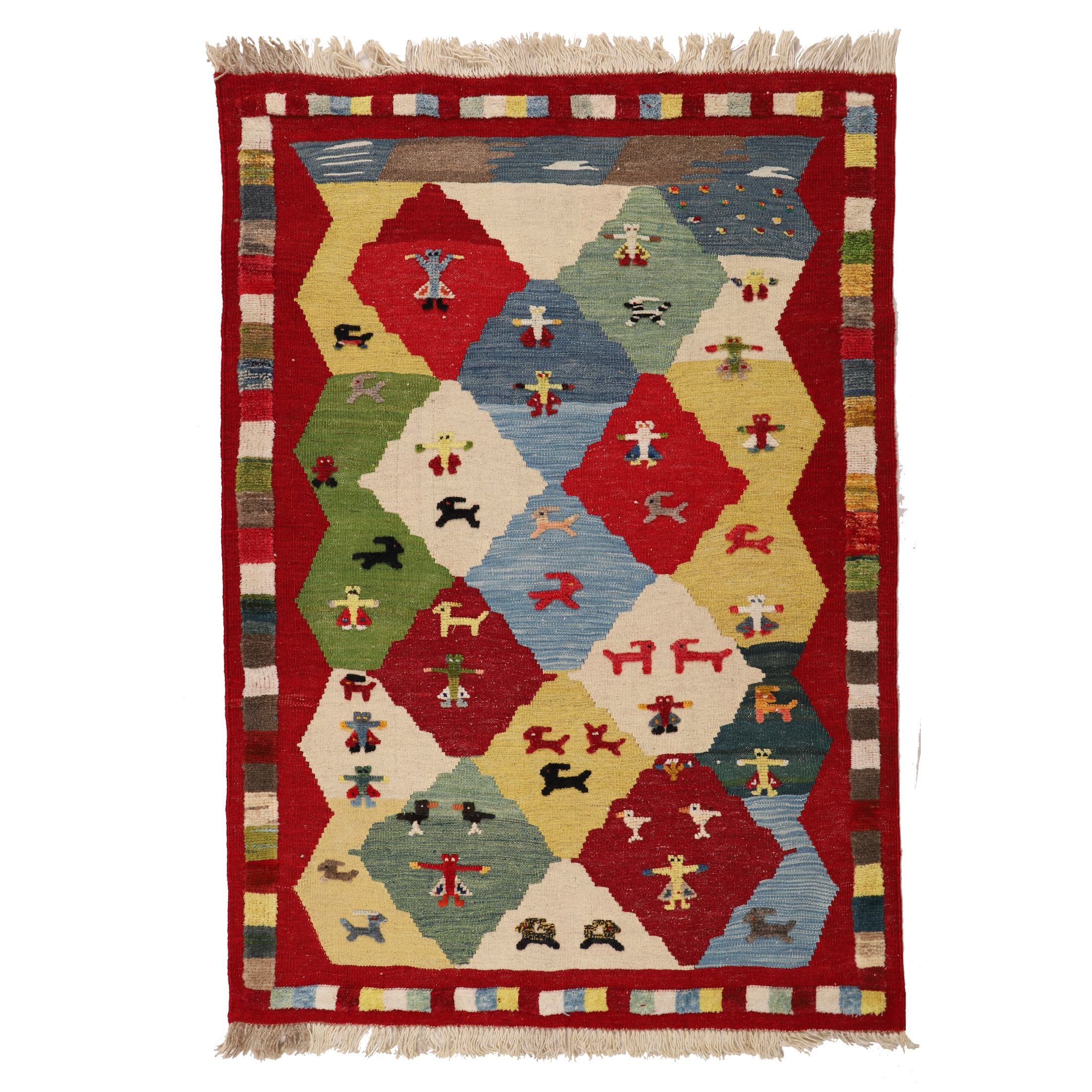 گلیم دستبافت یک و نیم متری طرح قشقایی کد 140346 