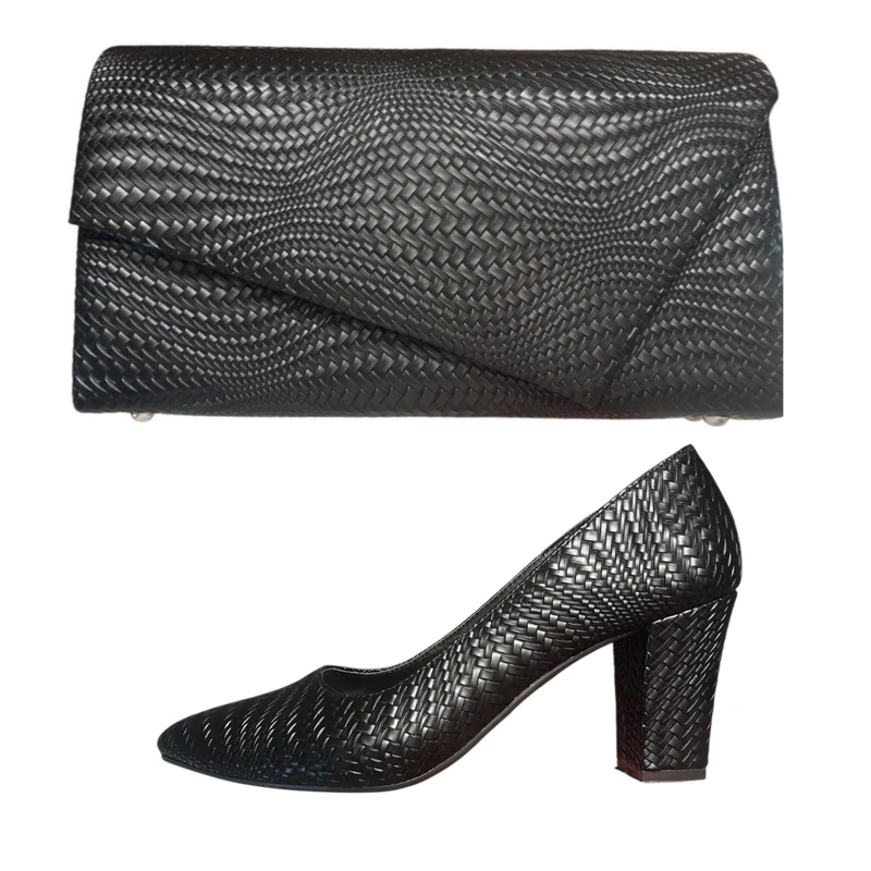 ست کیف و کفش پاشنه‌دار زنانه مدل لودشکا بافت