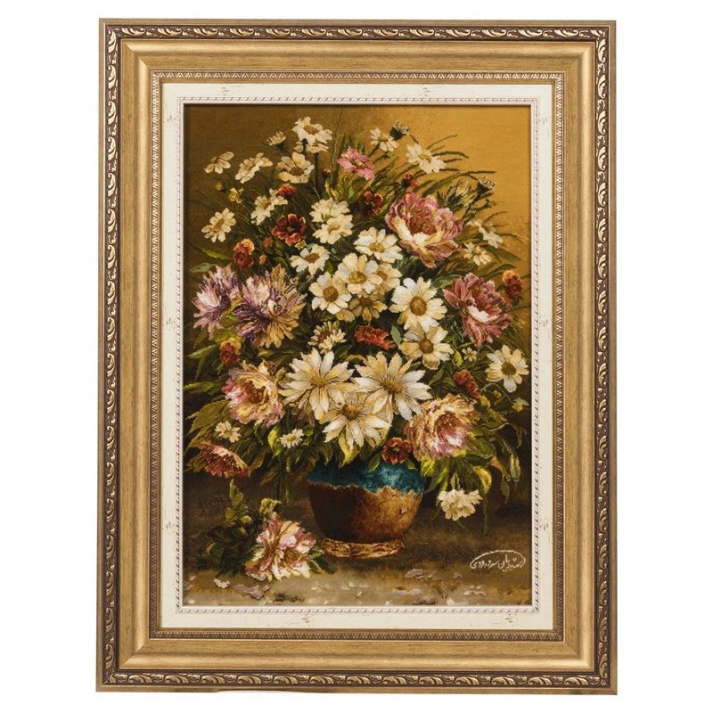 تابلو فرش دستباف سی پرشیا طرح گل در گلدان سفالی کد 904112