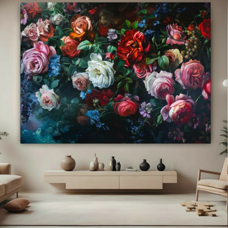 تابلو بوم طرح مخمل نقاشی مدل دسته گل زیبا کد FP105932