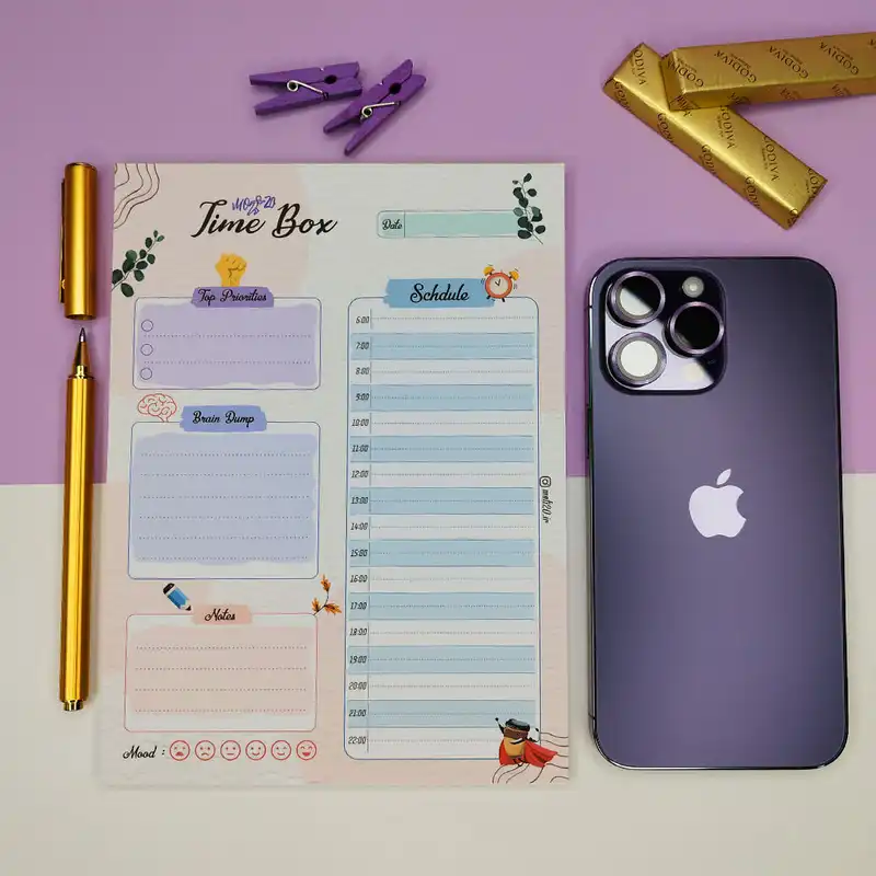 کاغذ یادداشت مدل برنامه ریزی روزانه طرح تایم باکس