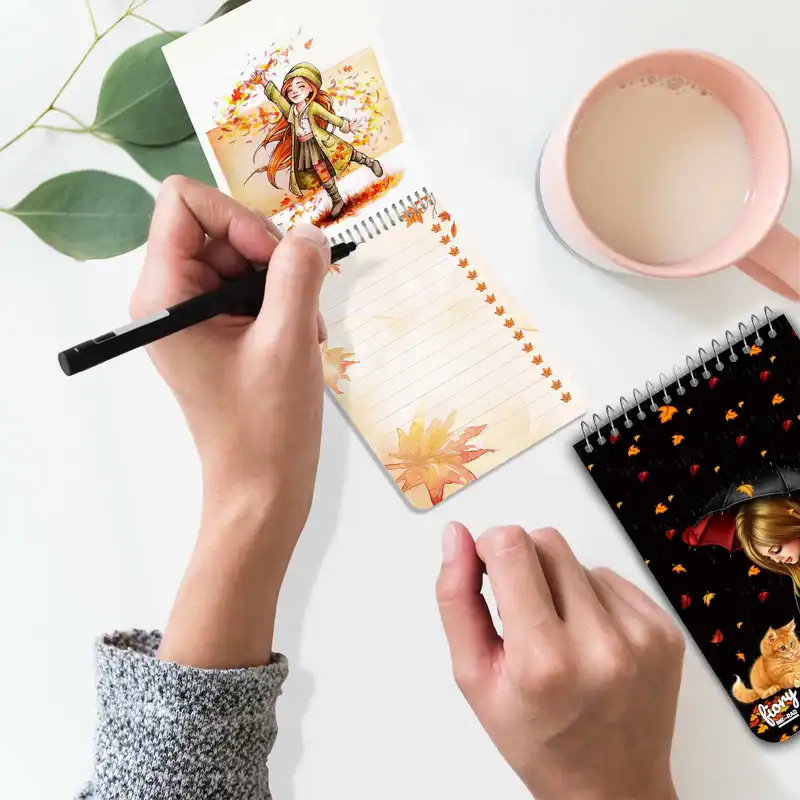 دفترچه یادداشت مسترراد طرح دختر پاییز و گربه مدل فانتزی کد fiory 1756