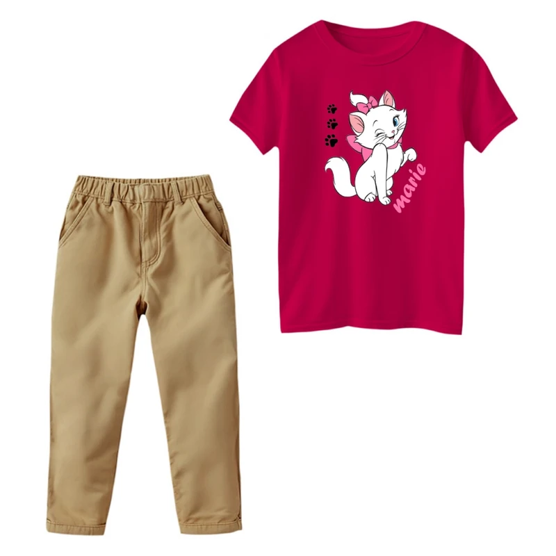 ست تی‌شرت و شلوار دخترانه مدل گربه اشرافی کد ۱