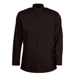 پیراهن آستین بلند مردانه مدل یقه دیپلمات رنگ قهوه ای