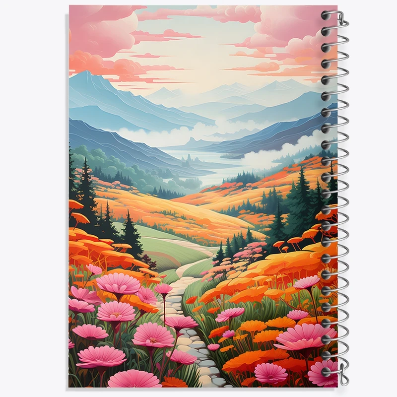 دفتر مشق 50 برگ خندالو طرح منظره بهاری کد F648