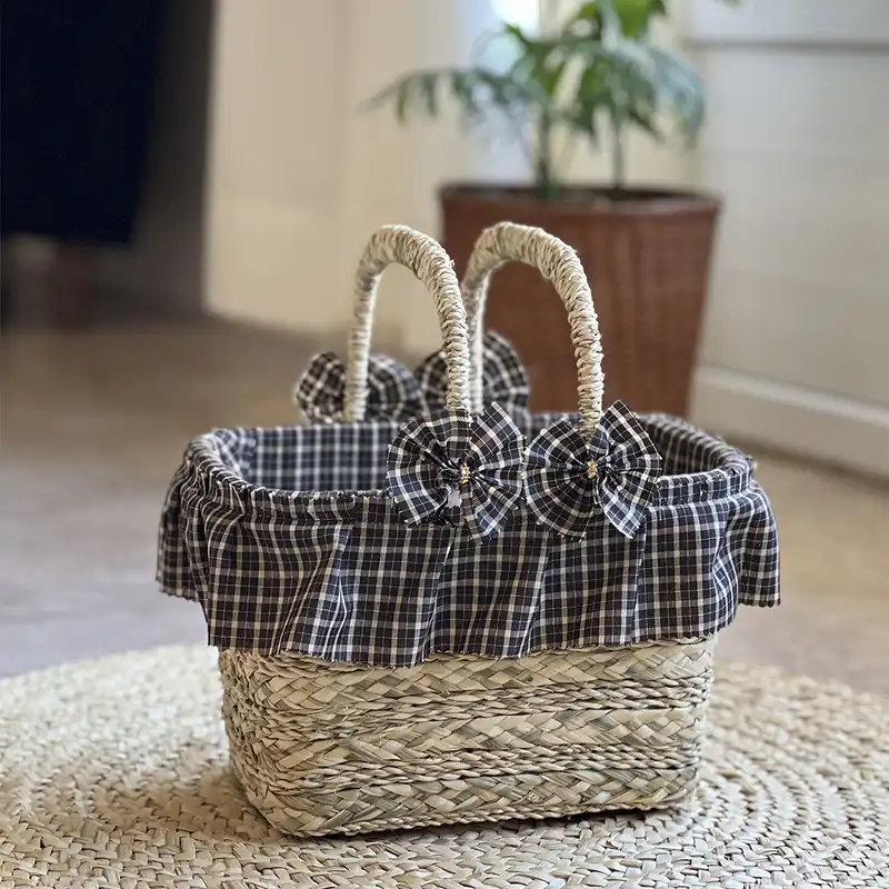 سبد پیک نیک حصیری مدل چهارخانه کد 2