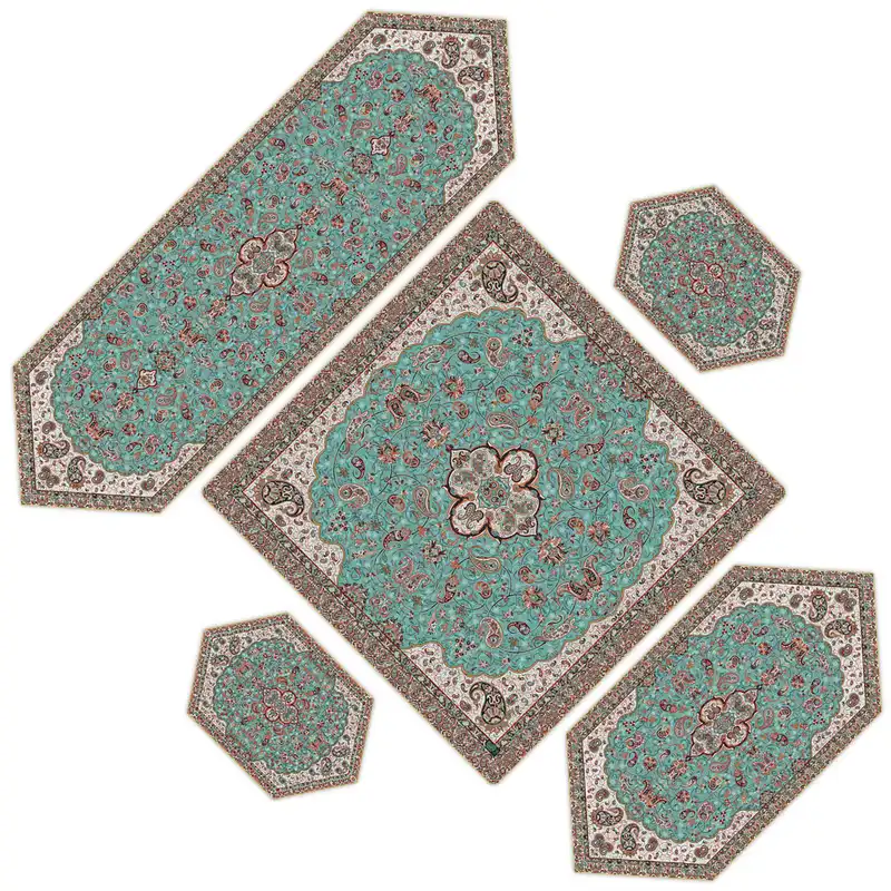 ست 5 تکه رومیزی ترمه مدل شاه عباسی