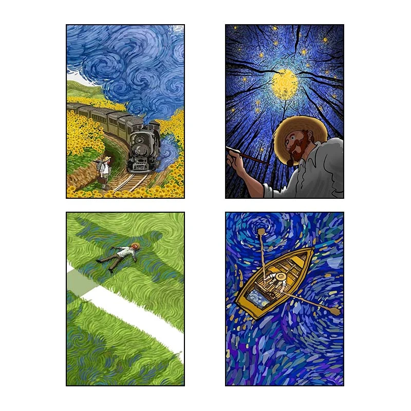 تابلو شاسي کارنيکا طرح فانتزی ون‌گوگ Van Gogh Fantasy کد 40591 مجموعه 4 عددی