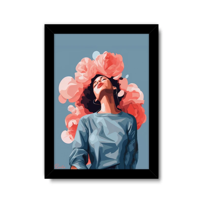 تابلو راویتا طرح دختر و گل کد 3708 فریم مشکی