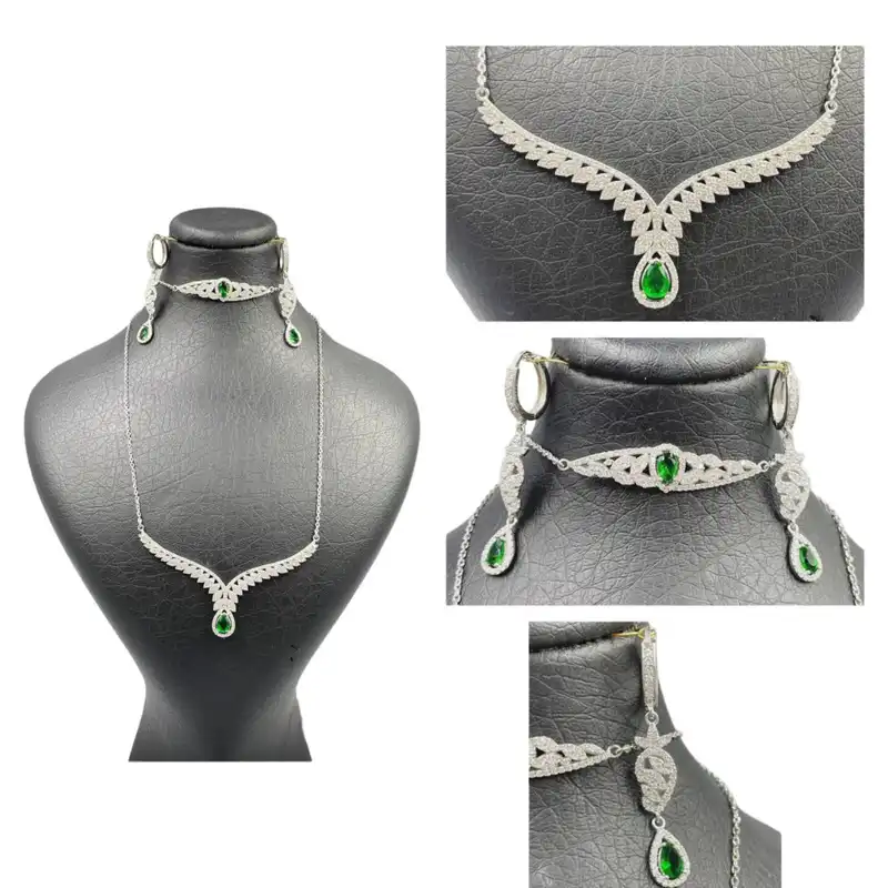 نیم ست نقره زنانه مدل زمرد گلبرگ کد n.sh-00114