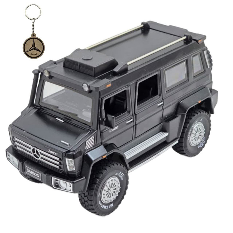 ماکت ماشین ناب سل مدل بنز یونیماگ فلزی موزیکال چراغدار عقب کش همراه با جاسوییچی MERCEDES BENZ UNIMOG U5000