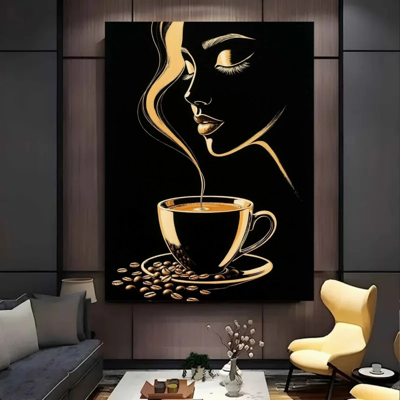 پوستر پارچه ای طرح مخمل  چهره مینیمال مدل فنجان قهوه کد FP106520