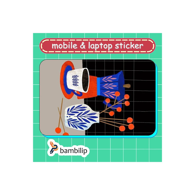 استیکر بامبیلیپ مدل کارت عابر طرح چیدمان مینی مال قهوه و موکاپات و گلدان کد 1546903