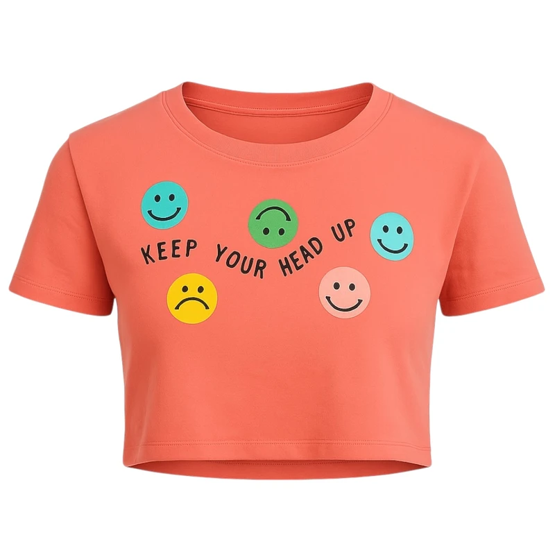 کراپ تی‌شرت آستین کوتاه زنانه مدل استیکر PJ1299