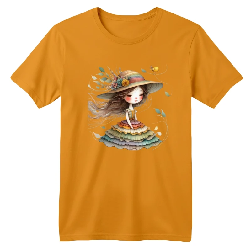 تی شرت آستین کوتاه بچگانه مدل دخترک و برگ