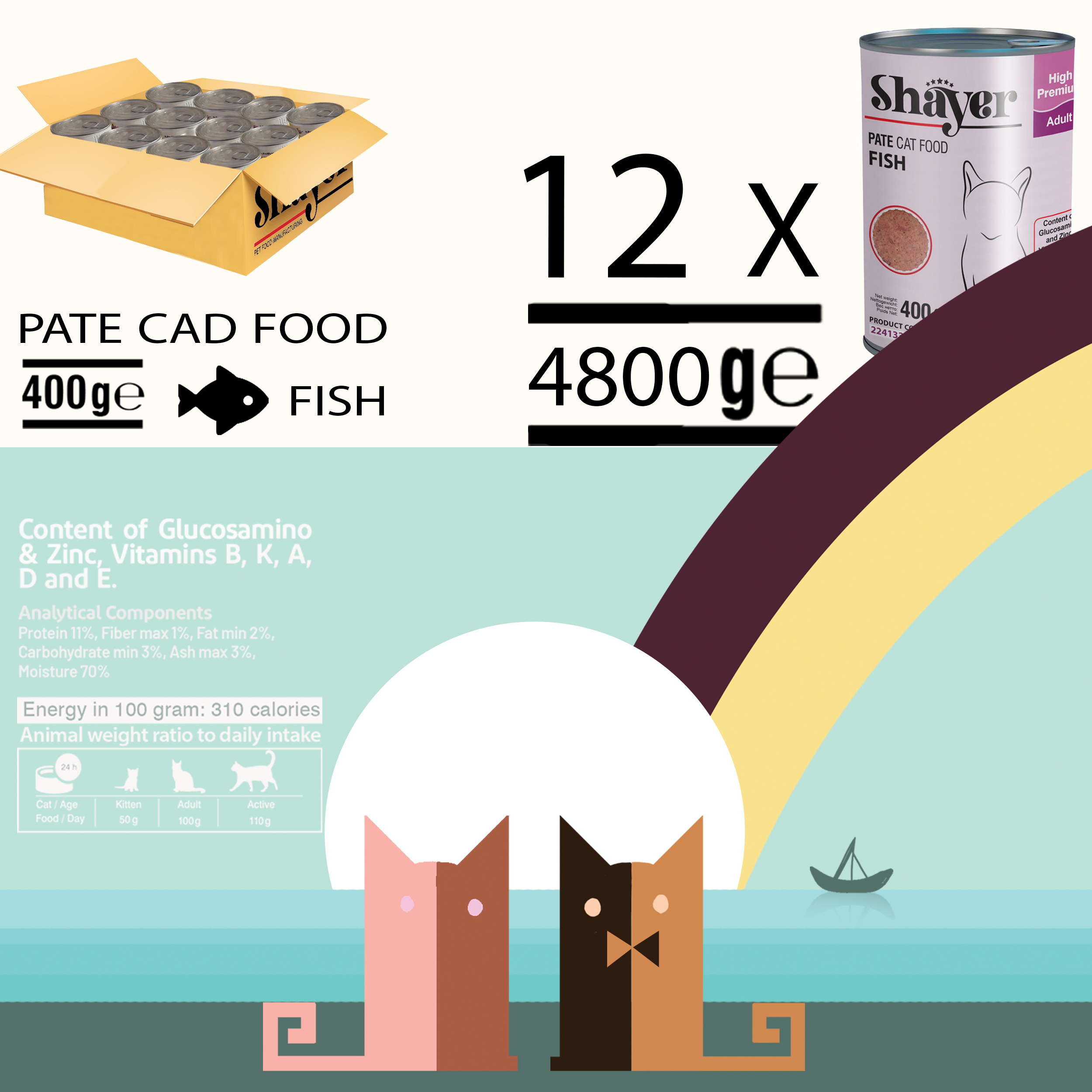 کنسرو غذای گربه شایر مدل ماهی sh31212 وزن 400 گرم مجموعه 12 عددی