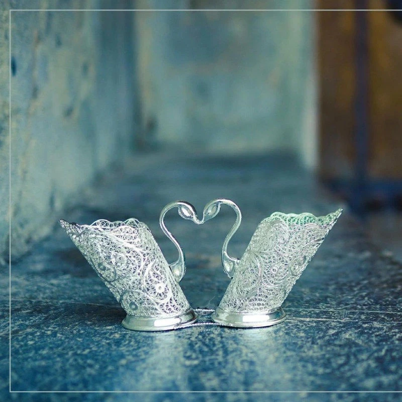 عکس شماره 4 : جای کارد و چنگال مليله کاری مدل قو کد 03