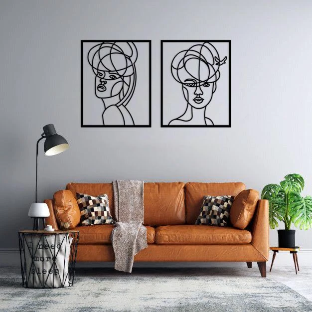 استیکر دیواری ماهوت طرح صورت مینیمال زن مجموعه 2 عددی 