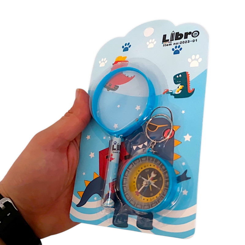 ذره بین مدل دایناسور به همراه قطب نما