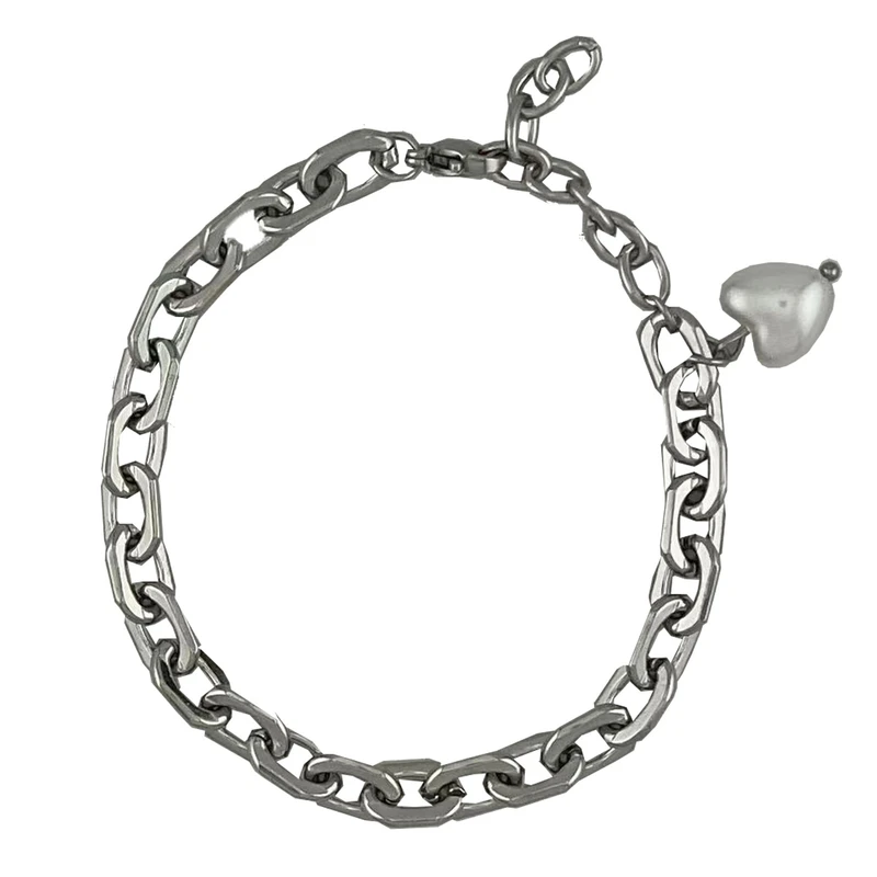 دستبند زنجیری زنانه مدل  آویز قلب مرواریدی