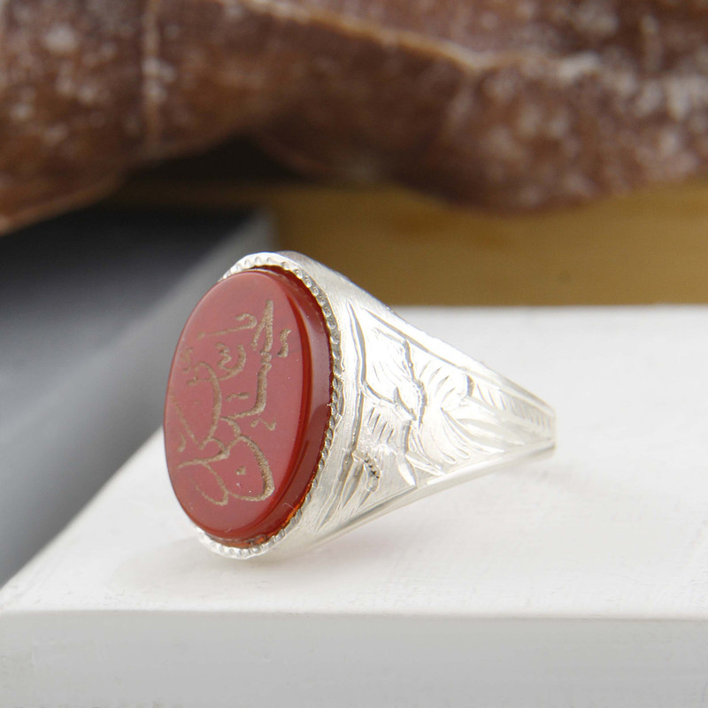 انگشتر نقره مردانه بازرگانی میلادی مدل رکاب سیلندری عقیق کد AM_4327