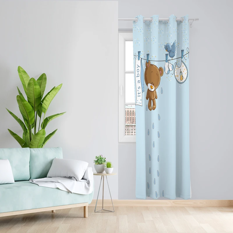پرده طرح کودک خرس مدل مخمل پانچی کد L 1185L Z سایز 140x200 سانتی متر
