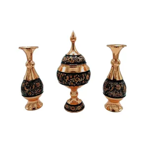 ست شکلات خوری و گلدان قلمزنی مسی  طرح گل و مرغ کد 032