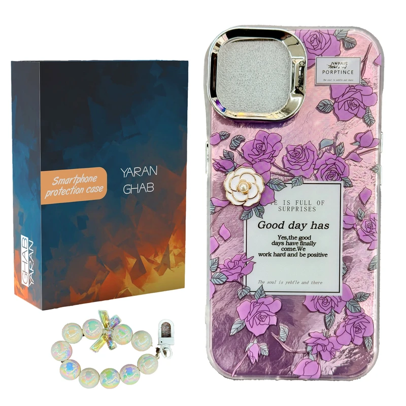 کاور قاب یاران مدل ماربل گل مناسب برای گوشی موبایل اپل iPhone 15 Pro Max به همراه بند آویز