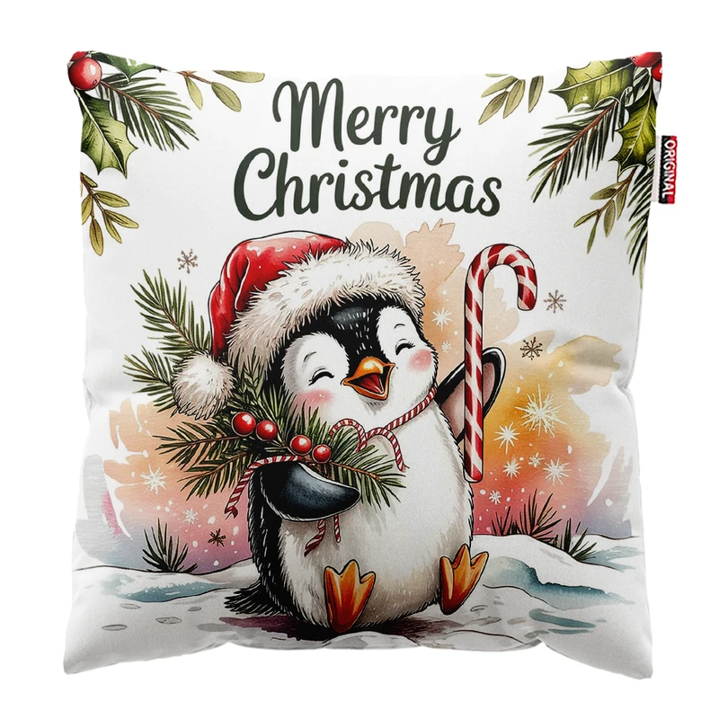 کوسن پاد آفرین مدل کریسمس طرح پنگوئن کد PK402545 سایز 40*40 سانتی متر 