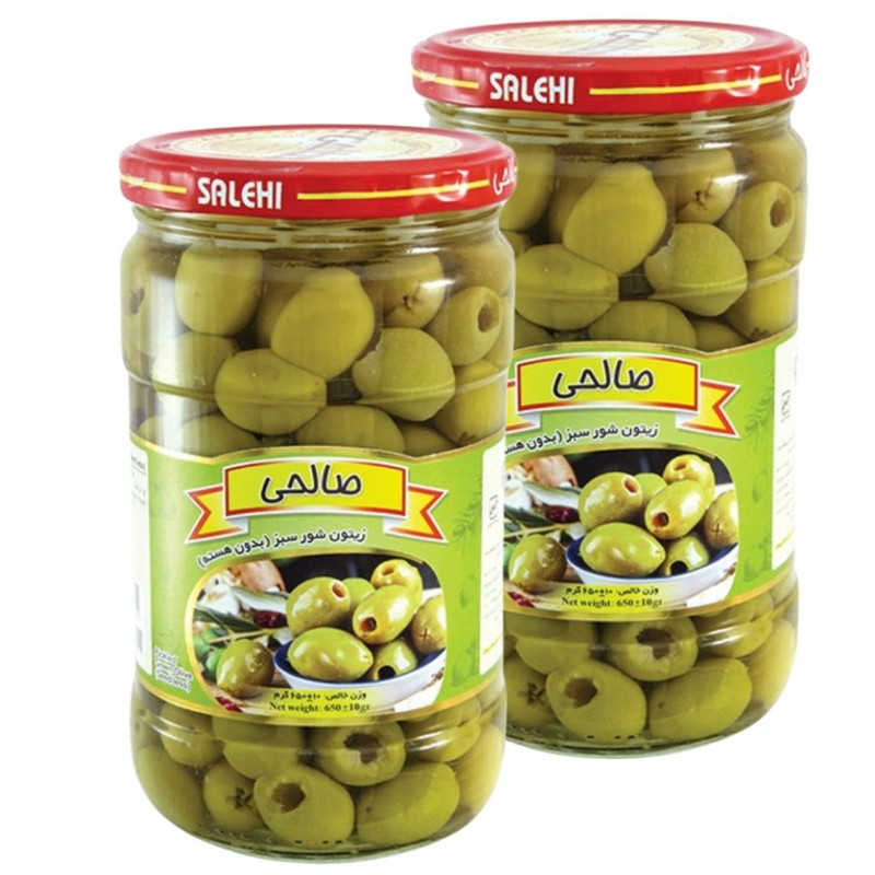 زیتون شور سبز ویژه بدون هسته صالحی - 650 گرم مجموعه 2 عددی