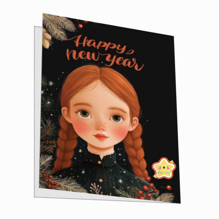 کارت پستال کیوت استار مدل تبریک سال نو طرح آنشرلی مجموعه 2 عددی