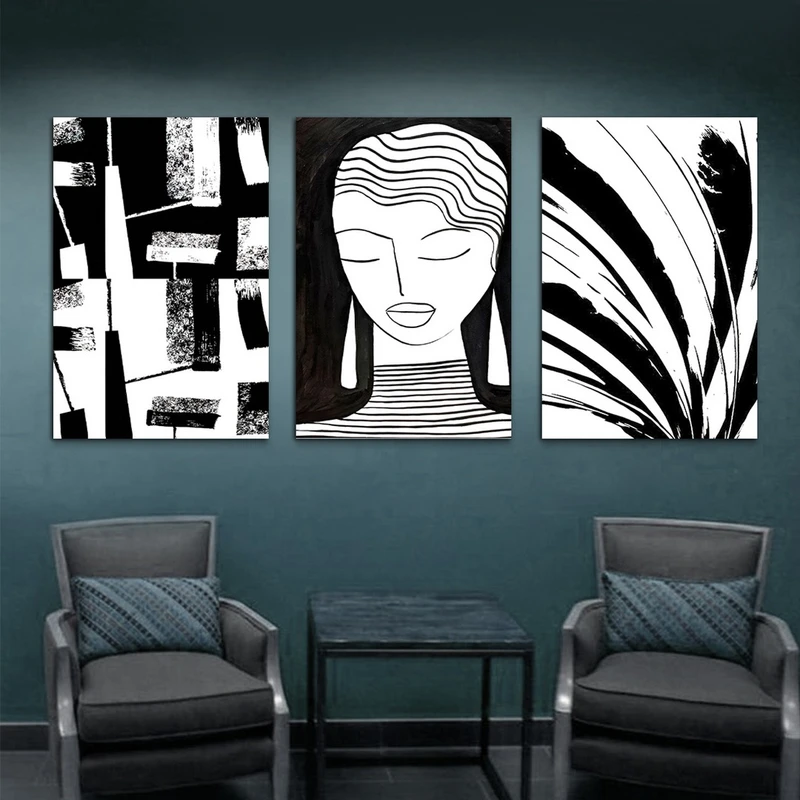 تابلو شاسی بکلیت طرح نقاشی مینیمال دخترانه مدل SH-1112 مجموعه 3 عددی