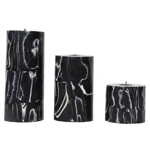 شمع مدل استوانه کوبیسم طرح گلدن بلک بسته 3 عددی