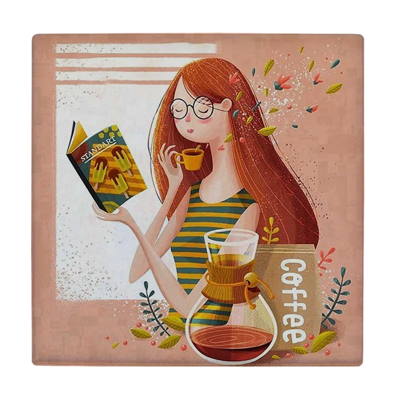 زیر لیوانی  طرح نقاشی دختر کتابخوان کد    5795785_4234