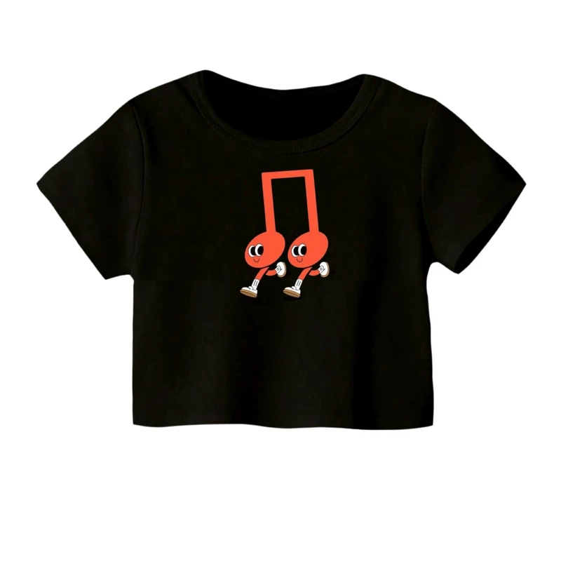 کراپ‌ تی‌شرت آستین کوتاه زنانه مدل موزیک کد 01
