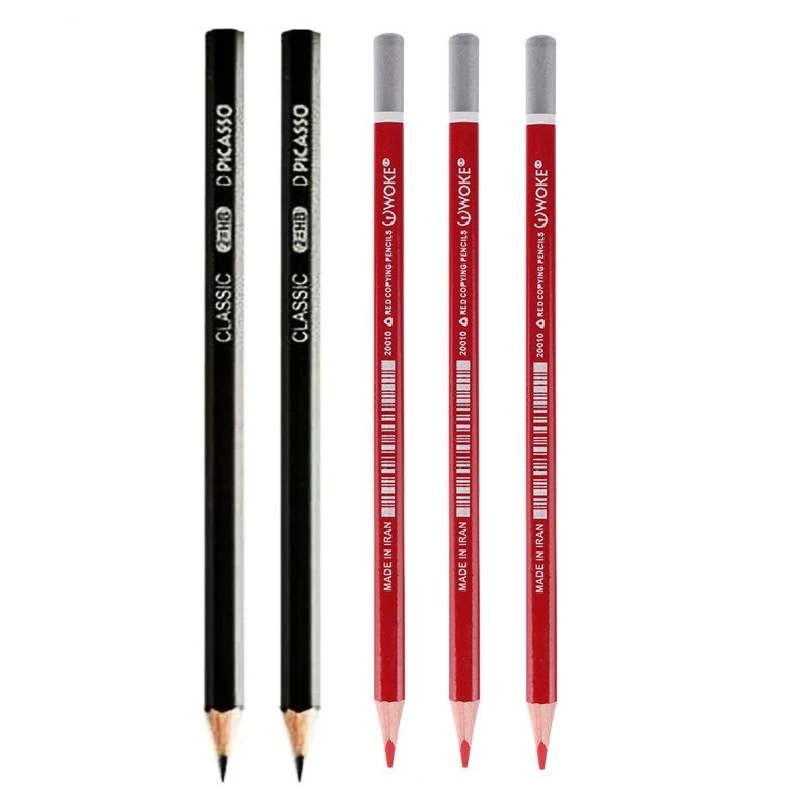 مداد مشکی پیکاسو با سختی HB مدل کلاسیک به همراه مداد قرمز مجموعه 5 عددی